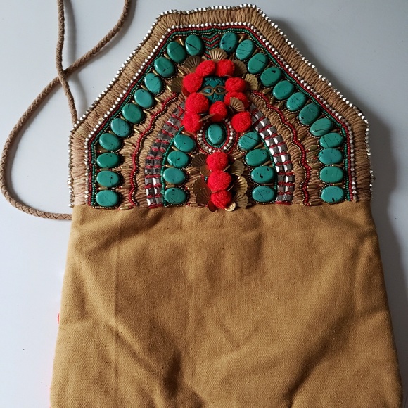 Anthropologie Beaded Pom Pom Envelope Clutch - Picture 5 of 8